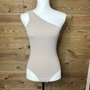Betro Simone Ribbed Bodysuit Cream One Shoulder Stretch Size XS